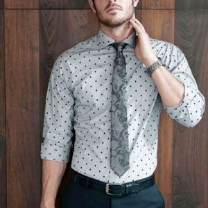 white dress shirt with dots
